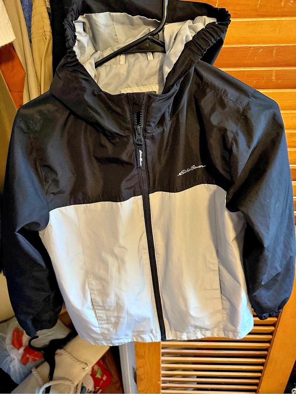 Eddie Bauer Kids Full-Zip Hooded Windbreaker Jacket Color Block Girls Medium